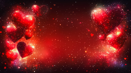 Poster - A red background with a bunch of hearts in the foreground