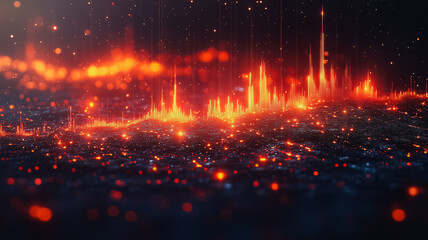 Poster - A computer generated image of a city with orange and red lights