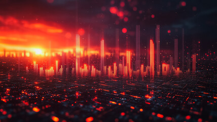 Poster - A cityscape with a sunset in the background