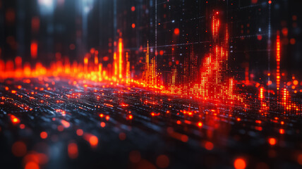 Poster - a computer generated image of a cityscape with a red and black background