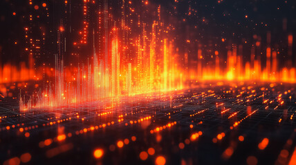 Poster - A computer generated image of a cityscape with orange and red lights