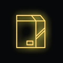 Poster - Neon sign in the shape of a cardboard box is glowing on a black background