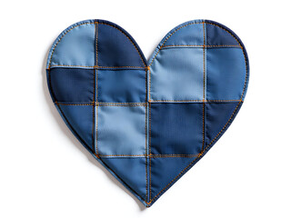 Poster - Patchwork Heart Made From Blue Denim Patches Isolated Against A Clean White Background. 00002