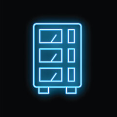 Poster - Blue neon sign of a server glowing on a black background