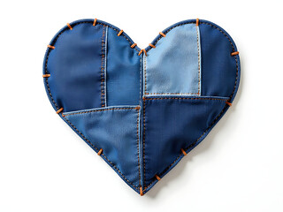 Poster - Patchwork Heart Made From Blue Denim Patches Isolated Against A Clean White Background. 00001