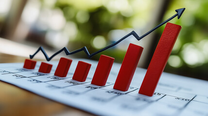 Poster - a red bar graph with a red arrow pointing upward