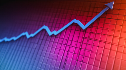 Poster - A blue arrow is pointing upwards on a red and purple background