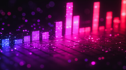Poster - A computer keyboard with a purple background and pink and blue bars