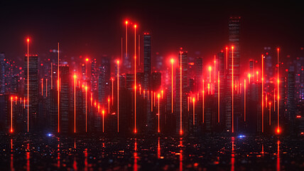 Aufkleber - A cityscape with many buildings and lights in the background
