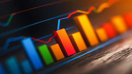 Poster - A colorful graph with a red bar on top. The graph is made up of different colored bars, with the red bar being the tallest