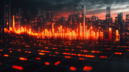 Poster - A city skyline with a red and orange glow