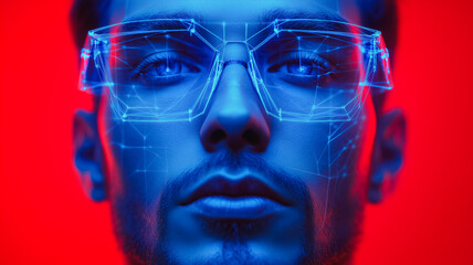 Poster - A man with blue glasses is staring at the camera