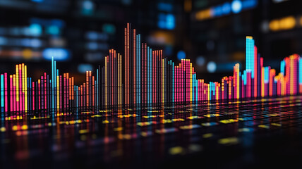Poster - A colorful city skyline is displayed on a computer screen