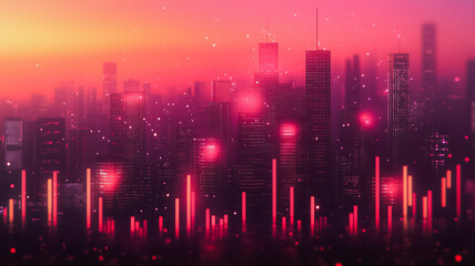 Sticker - A cityscape with a pinkish hue and a lot of lights