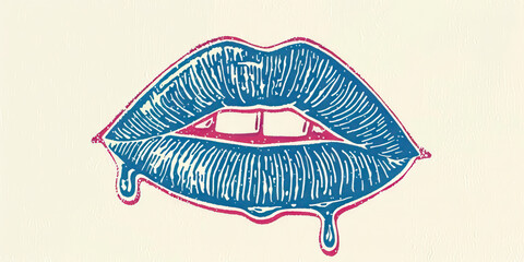 Poster - Linocut Illustration of Dripping Lips