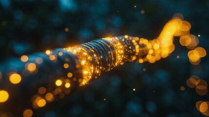 Poster - A glowing wire with a lot of sparkles. The wire is long and thin. The sparkles are bright and colorful