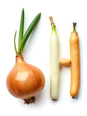 Poster - Onions And A Bean Are Isolated On A White Background, Forming Letters G And H That Resemble Vegetable Shapes. 00003
