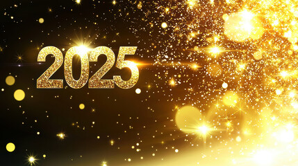 Poster - Shimmering golden 2025 with sparkling lights and festive atmosphere