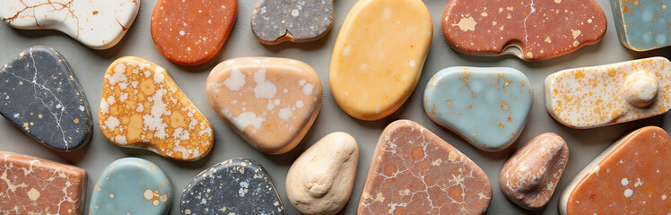 Poster - Natural Stone Exhibits A Unique And Colorful Irregular Pattern Of Textures On Its Surface. 00001