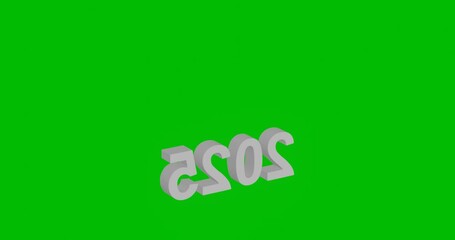 Poster - Animation of rotation of a white 2025 year symbol with shadow. Simple and complex rotation. Seamless looped 4k animation on green chroma key background