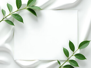 Aufkleber - Minimalist Design Features Green Leaves On A Wavy White Background With Copy Space Available For Text Overlay On A Card. 00002