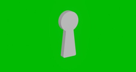 Poster - Animation of rotation of a white keyhole symbol with shadow. Simple and complex rotation. Seamless looped 4k animation on green chroma key background