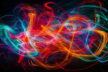 Fototapete - Abstract colorful smoke swirling against a black background.