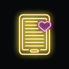 Poster - Glowing neon icon of a mobile phone with a heart showing online dating app