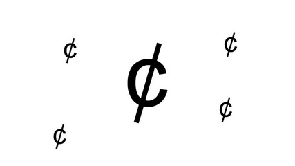 Poster - Zoom in and out animation the cent symbol. Large black symbol in the center and four small symbols around. Seamless looped 4k animation on white background
