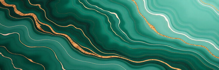 Poster - Marble Texture Background With Emerald, White, And Gold Veins Generated By Artificial Intelligence For Realistic Visual Effect. 00001