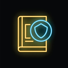Poster - Glowing neon icon representing data protection with book and shield