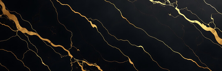 Poster - Marble Texture Background Features Prominent Black And Gold Veins Creating A Sophisticated Design For Various Banner Applications Freely. 00002
