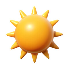 Poster - 3D Sun Emoji Icon Isolated on White. Render Weather Sun Symbol. Sunlight Emoticon Yellow Cute Sunshine.