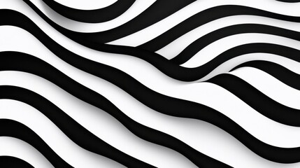 Poster - Black and white wavy pattern with alternating stripes creating a dynamic, optical illusion effect