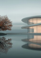 Poster - A large white building with a tree in front of it