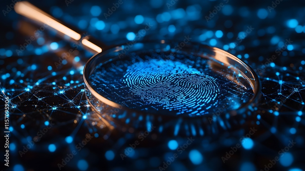 Futuristic cybersecurity visualization showing digital fingerprint scan ...
