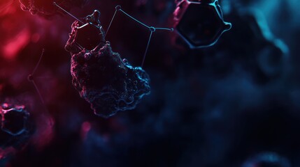 Fototapete - Dark Abstract Clusters Connected Network Red Blue Background