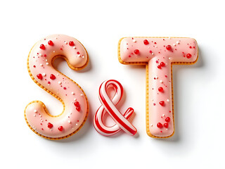 Poster - Macaron Sweets S And T Made From Biscuit And Candy Cane Ingredients Isolated On A Clean White Background. 00002