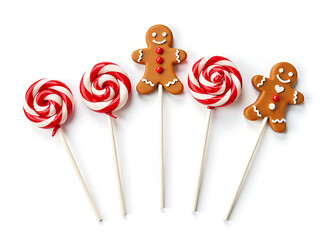 Poster - Lollypops And Gingerbread Treats Are Isolated On A Clean White Background For Easy Viewing And Decoration Purposes. 00003
