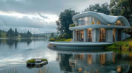 Poster - Swamp, house supported by large pillars, Stepping stone to house on the lake, Floating on the lake.