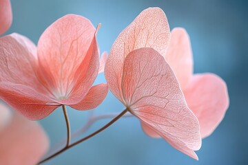 Aufkleber - A close-up of delicate pink petals against a calming blue background, showcasing the intricate veining and soft texture of the ethereal blooms in springtime simplicity.