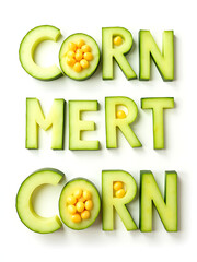 Poster - Letters Made From Cucumber Slices And Corn Kernels Isolated On A White Background For Easy Identification And Comparison. 00002