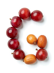 Poster - Letters G And H Are Made From Grape And Hazelnut Shapes Isolated On A White Background For An Alphabet Theme. 00003