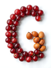 Poster - Letters G And H Are Made From Grape And Hazelnut Shapes Isolated On A White Background For An Alphabet Theme. 00001