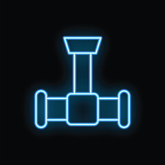 Poster - blue neon glowing symbol of a water pipe with valve on a black background, perfect for plumbing or c