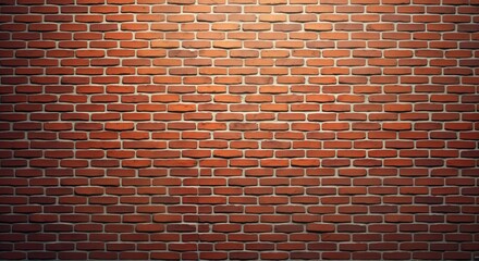 Poster - Old red brick wall shows wide panorama of masonry. Background texture vintage, grunge. Brickwork rich deep orange-red. Pattern of bricks visible against light gray mortar. Image high resolution. Aged