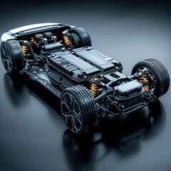 Poster - Thermal management system for new energy vehicles, car, battery, black background color, 3d rendering.