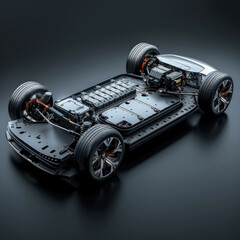 Poster - Thermal management system for new energy vehicles, car, battery, black background color, 3d rendering.