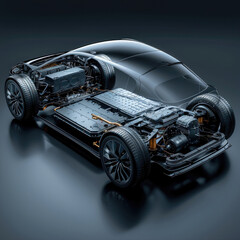 Poster - Thermal management system for new energy vehicles, car, battery, black background color, 3d rendering.