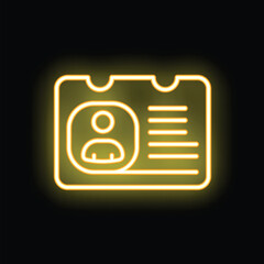 Poster - Neon yellow icon of an id card is glowing on a black background